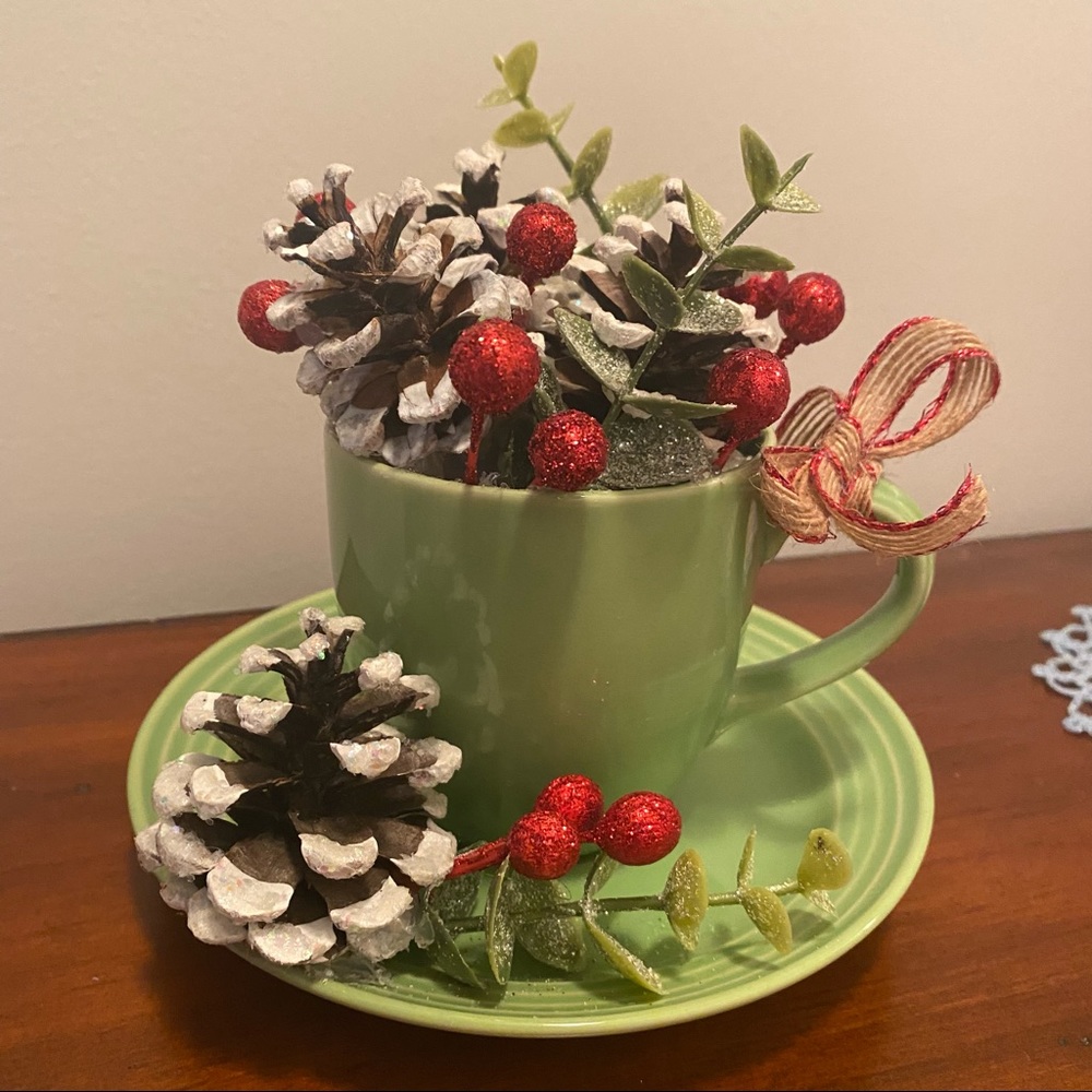 Handmade Holiday Teacup Decoration OOAK